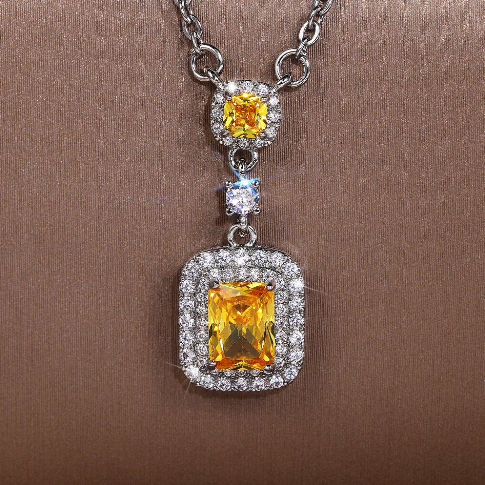 "Bling Double Royal Yellow Zircon Silver Plated Necklace for Women, UNVN12412 - Picture 2 of 6